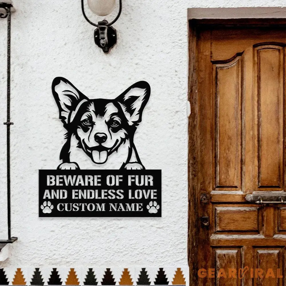 Beware of Corgi Metal Name Sign With LED Lights Personalized Letter Last Name Dog Lover Metal Sign Dog Metal sign