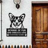 Beware of Corgi Metal Name Sign With LED Lights Personalized Letter Last Name Dog Lover Metal Sign Dog Metal sign