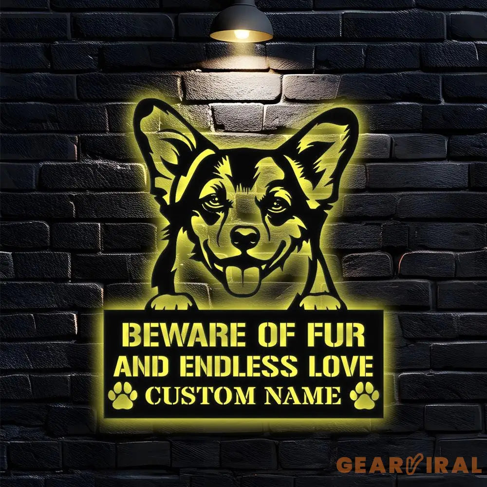 Beware of Corgi Metal Name Sign With LED Lights Personalized Letter Last Name Dog Lover Metal Sign Dog Metal sign