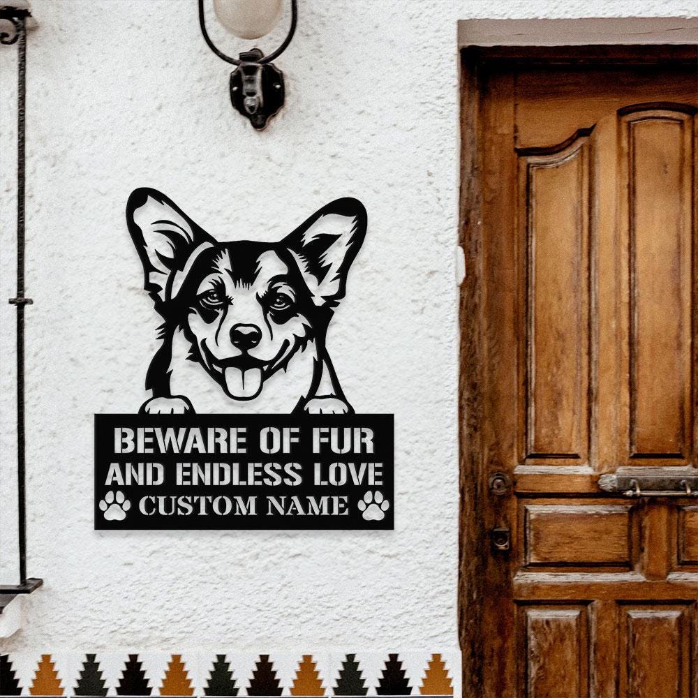 Beware of Corgi Metal Name Sign With LED Lights, Personalized Letter Last Name, Dog Lover Metal Sign, Dog Metal sign Housewarming Monogram