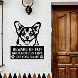 Beware of Corgi Metal Name Sign With LED Lights, Personalized Letter Last Name, Dog Lover Metal Sign, Dog Metal sign Housewarming Monogram