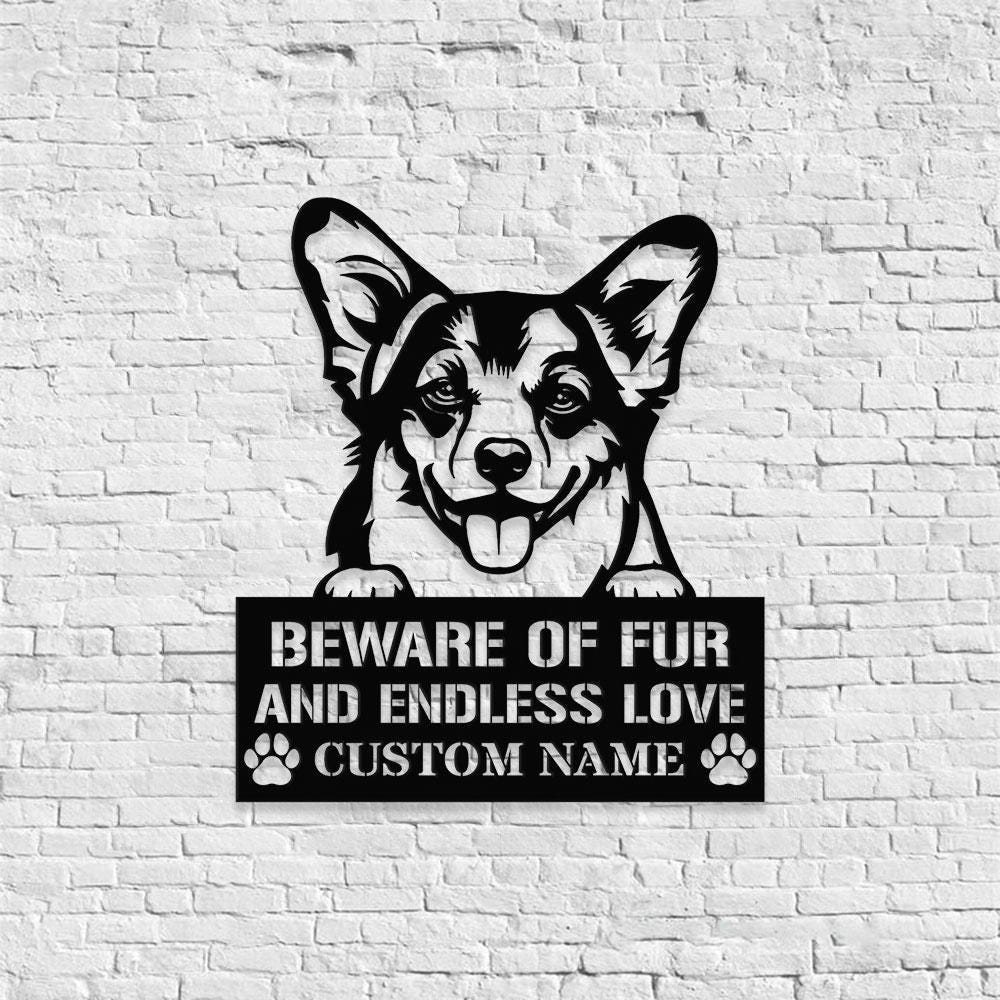 Beware of Corgi Metal Name Sign With LED Lights, Personalized Letter Last Name, Dog Lover Metal Sign, Dog Metal sign Housewarming Monogram
