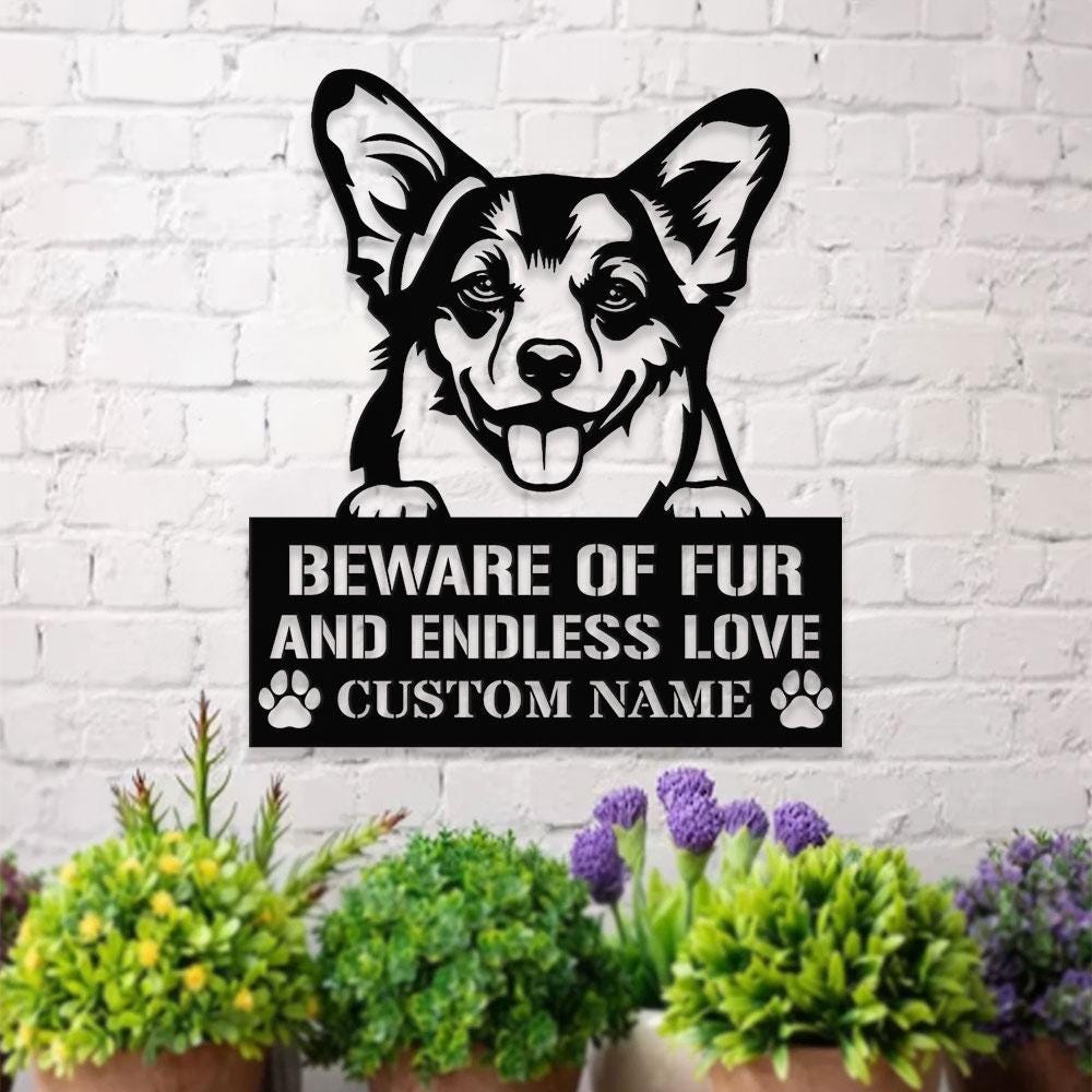Beware of Corgi Metal Name Sign With LED Lights, Personalized Letter Last Name, Dog Lover Metal Sign, Dog Metal sign Housewarming Monogram