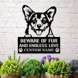 Beware of Corgi Metal Name Sign With LED Lights, Personalized Letter Last Name, Dog Lover Metal Sign, Dog Metal sign Housewarming Monogram