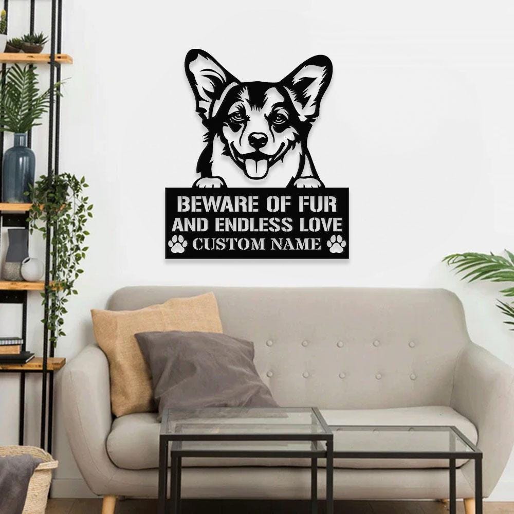 Beware of Corgi Metal Name Sign With LED Lights, Personalized Letter Last Name, Dog Lover Metal Sign, Dog Metal sign Housewarming Monogram