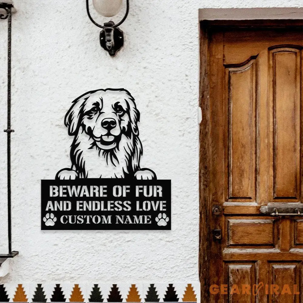 Beware of Golden Metal Name Sign With LED Lights Personalized Letter Last Name Dog Lover Metal Sign Dog Metal sign