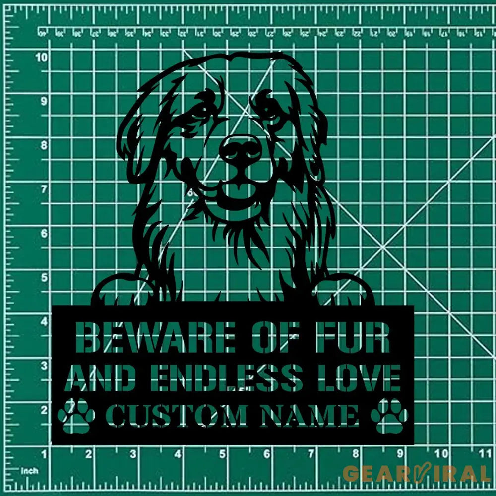 Beware of Golden Metal Name Sign With LED Lights Personalized Letter Last Name Dog Lover Metal Sign Dog Metal sign