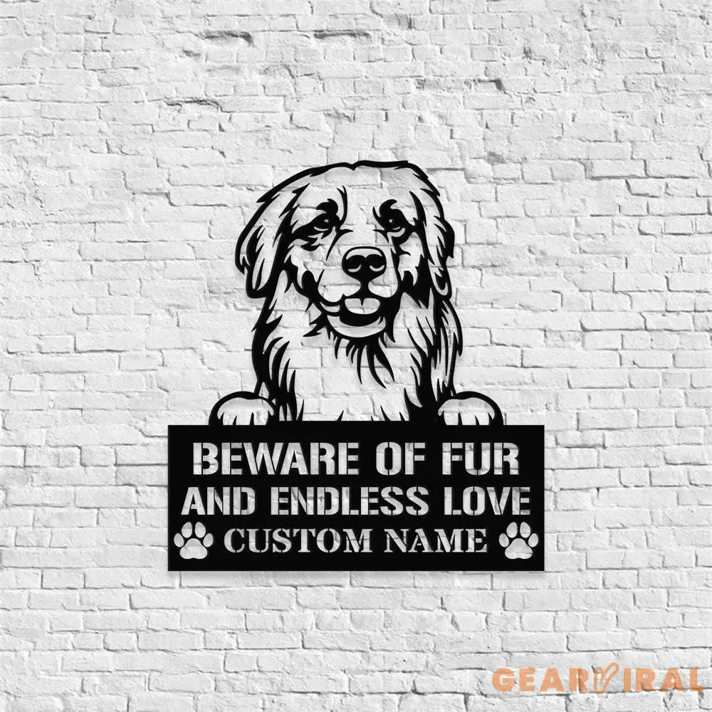 Beware of Golden Metal Name Sign With LED Lights Personalized Letter Last Name Dog Lover Metal Sign Dog Metal sign