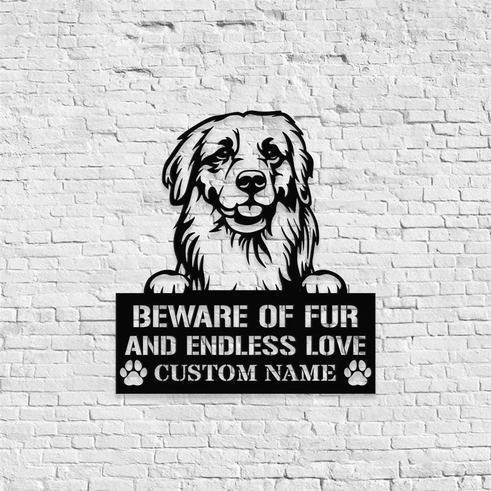 Beware of Golden Metal Name Sign With LED Lights, Personalized Letter Last Name, Dog Lover Metal Sign, Dog Metal sign Housewarming Monogram