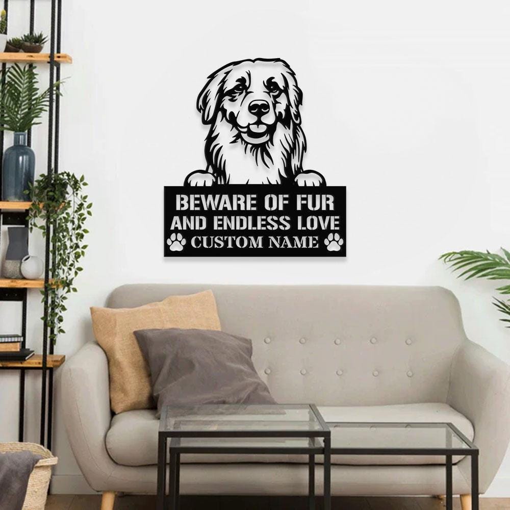 Beware of Golden Metal Name Sign With LED Lights, Personalized Letter Last Name, Dog Lover Metal Sign, Dog Metal sign Housewarming Monogram