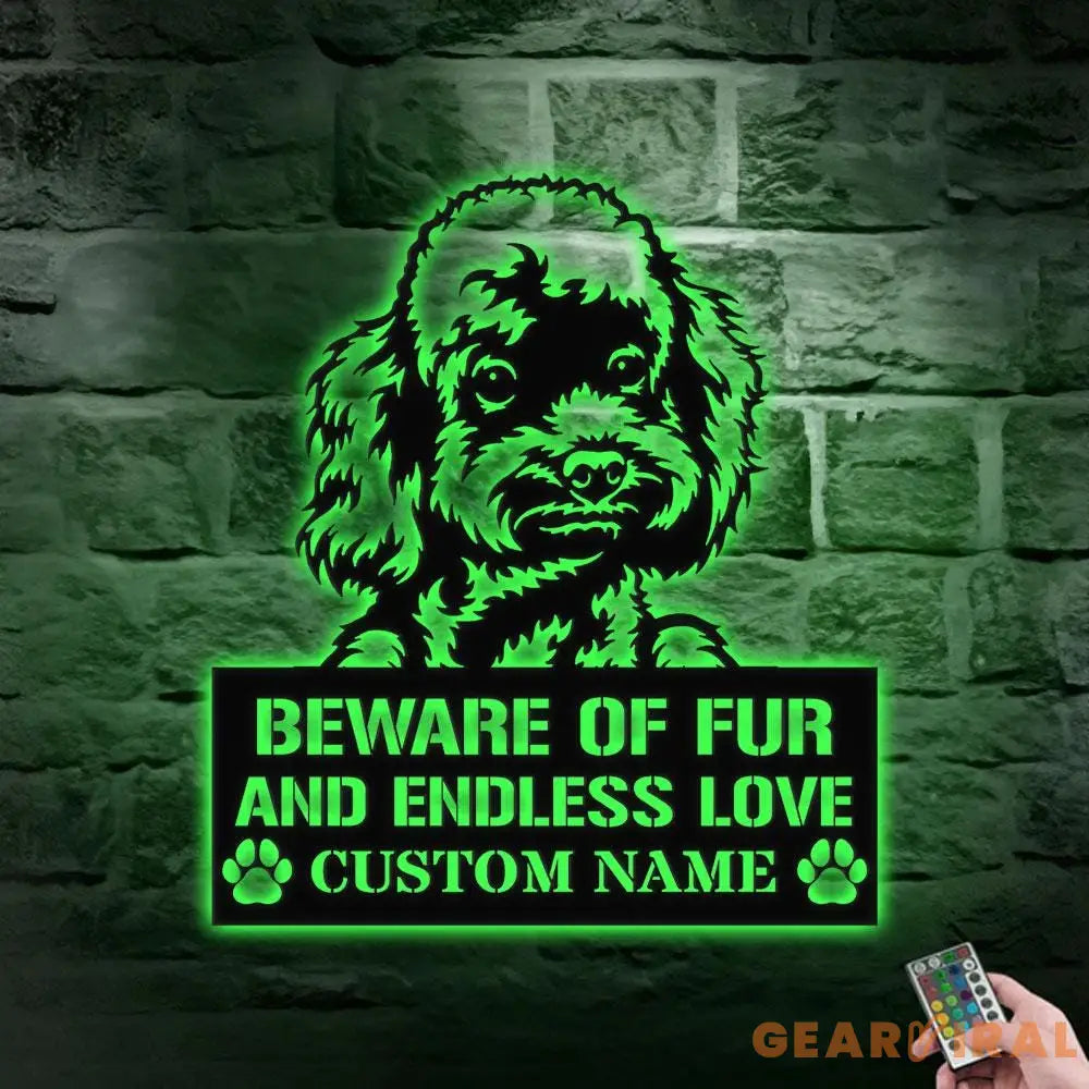 Beware of Poodle Metal Name Sign With LED Lights Personalized Letter Last Name Dog Lover Metal Sign Dog Metal sign