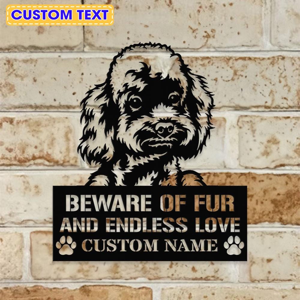 Beware of Poodle Metal Name Sign With LED Lights, Personalized Letter Last Name, Dog Lover Metal Sign, Dog Metal sign Housewarming Monogram
