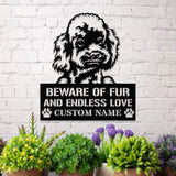 Beware of Poodle Metal Name Sign With LED Lights, Personalized Letter Last Name, Dog Lover Metal Sign, Dog Metal sign Housewarming Monogram