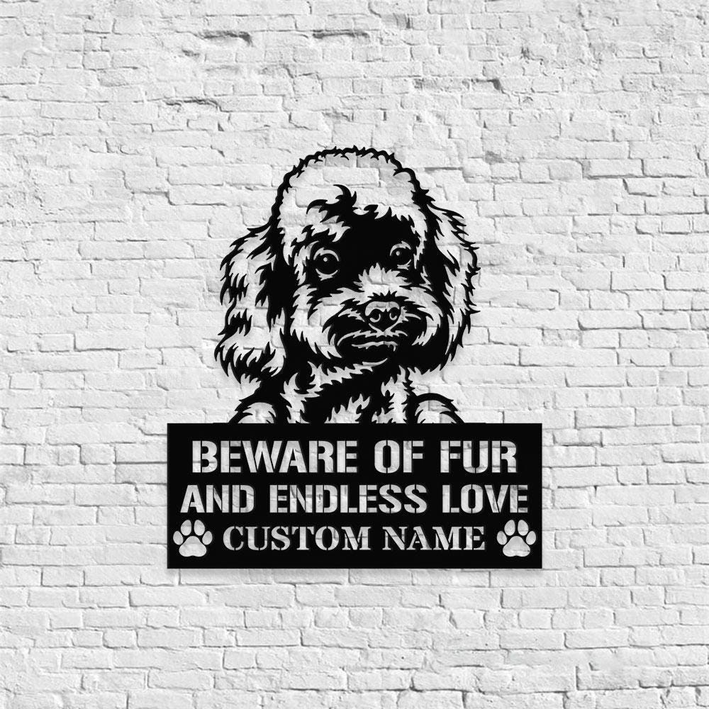 Beware of Poodle Metal Name Sign With LED Lights, Personalized Letter Last Name, Dog Lover Metal Sign, Dog Metal sign Housewarming Monogram