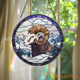 Bighorn Sheep Stained Glass Suncatcher Mountain Wildlife Window Panel Ram Decor for Nature Lovers Rustic Cabin or Lodge