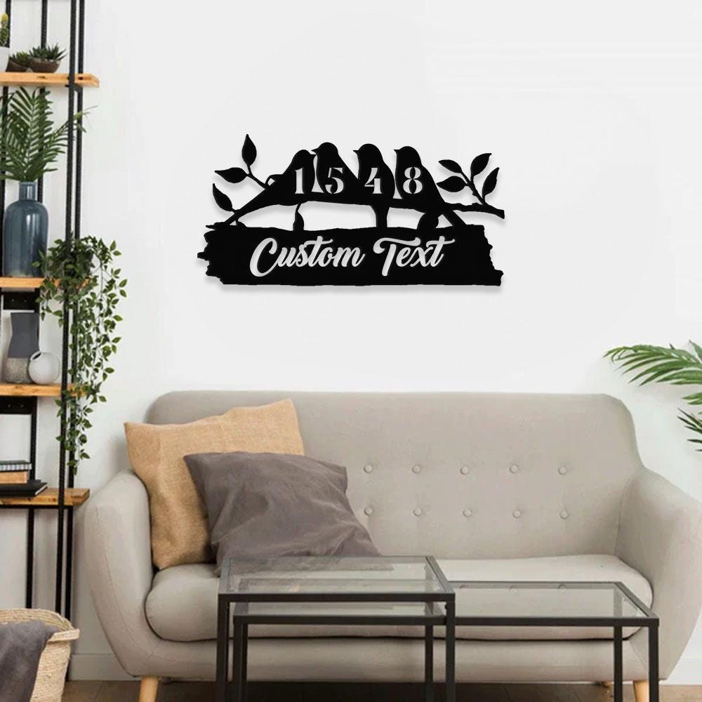 Bird Number Address Metal Sign, Personalized Family Name Metal Sign, Outdoor Door Decor,  Address Wall Art, Perfect Gift for Housewarming