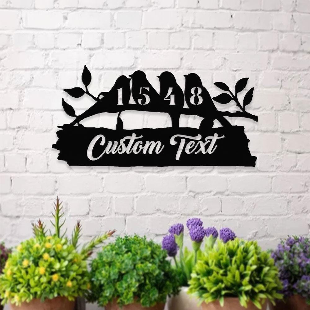 Bird Number Address Metal Sign, Personalized Family Name Metal Sign, Outdoor Door Decor,  Address Wall Art, Perfect Gift for Housewarming