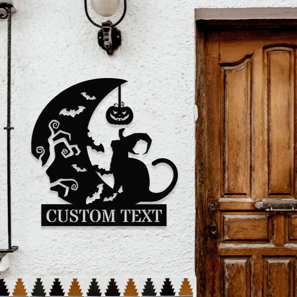 Black Cat Metal Sign Halloween Spider Decorative Name Sign Personalized Split Letter Last Name Halloween Sign Outdoor