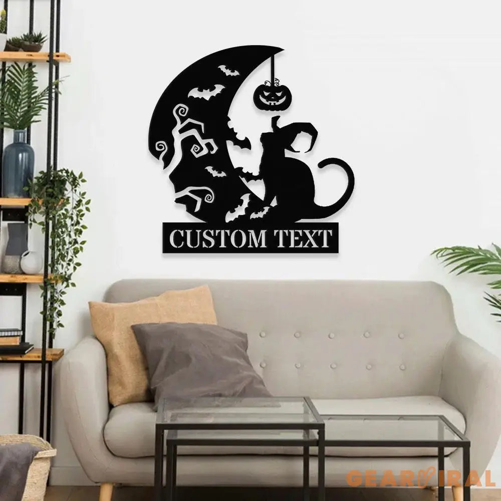 Black Cat Metal Sign Halloween Spider Decorative Name Sign Personalized Split Letter Last Name Halloween Sign Outdoor