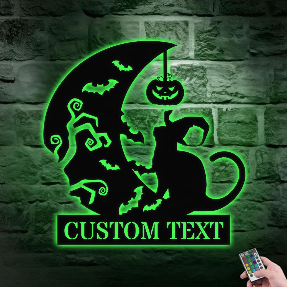 Black Cat Metal Sign Halloween Spider Decorative Name Sign, Personalized Split Letter Last Name, Halloween Sign, Outdoor Door Monogram