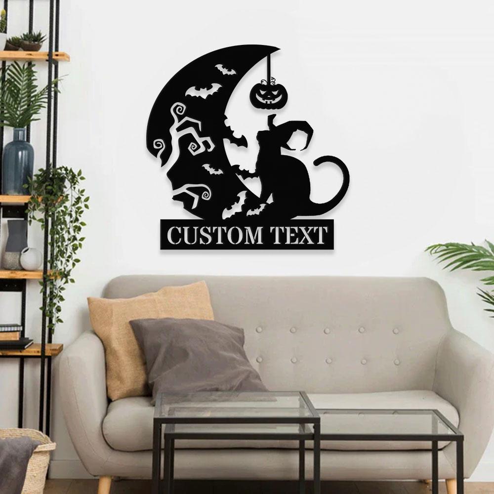 Black Cat Metal Sign Halloween Spider Decorative Name Sign, Personalized Split Letter Last Name, Halloween Sign, Outdoor Door Monogram