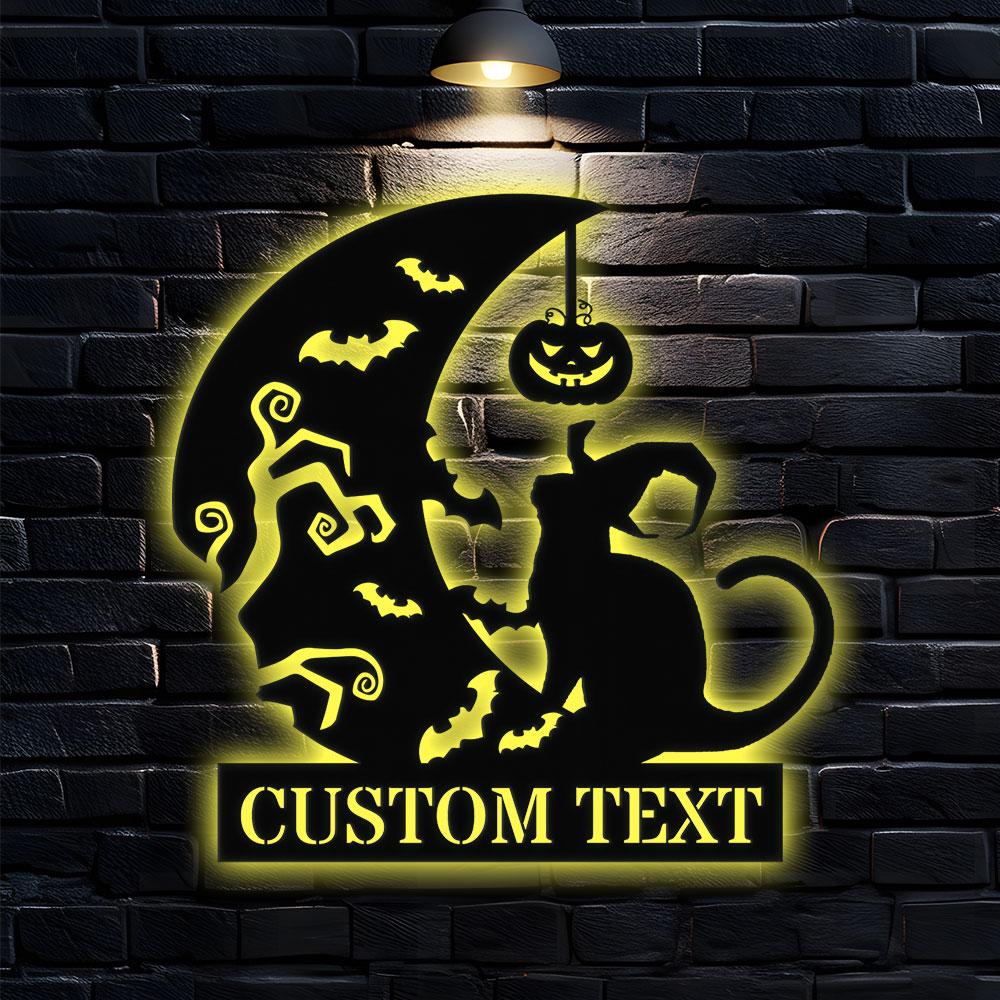 Black Cat Metal Sign Halloween Spider Decorative Name Sign, Personalized Split Letter Last Name, Halloween Sign, Outdoor Door Monogram