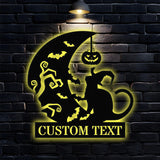 Black Cat Metal Sign Halloween Spider Decorative Name Sign, Personalized Split Letter Last Name, Halloween Sign, Outdoor Door Monogram