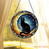 Black Cat on Moon Stained Glass Suncatcher Window Hangings Cat Owner Gift Gift for Cat Mom Stained Glass Decor Mother’s