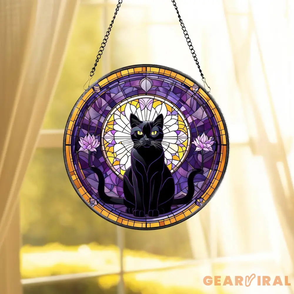 Black Cat Stained Glass Suncatcher Cat Wall Hanging Cat Ornament Cat Decor Cat Lovers Cat Memorial Indoor Decor Gift