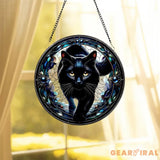 Black Cat Stained Glass Suncatcher Cat Wall Hanging Cat Ornament Cat Decor Cat Lovers Cat Memorial Indoor Decor Gift