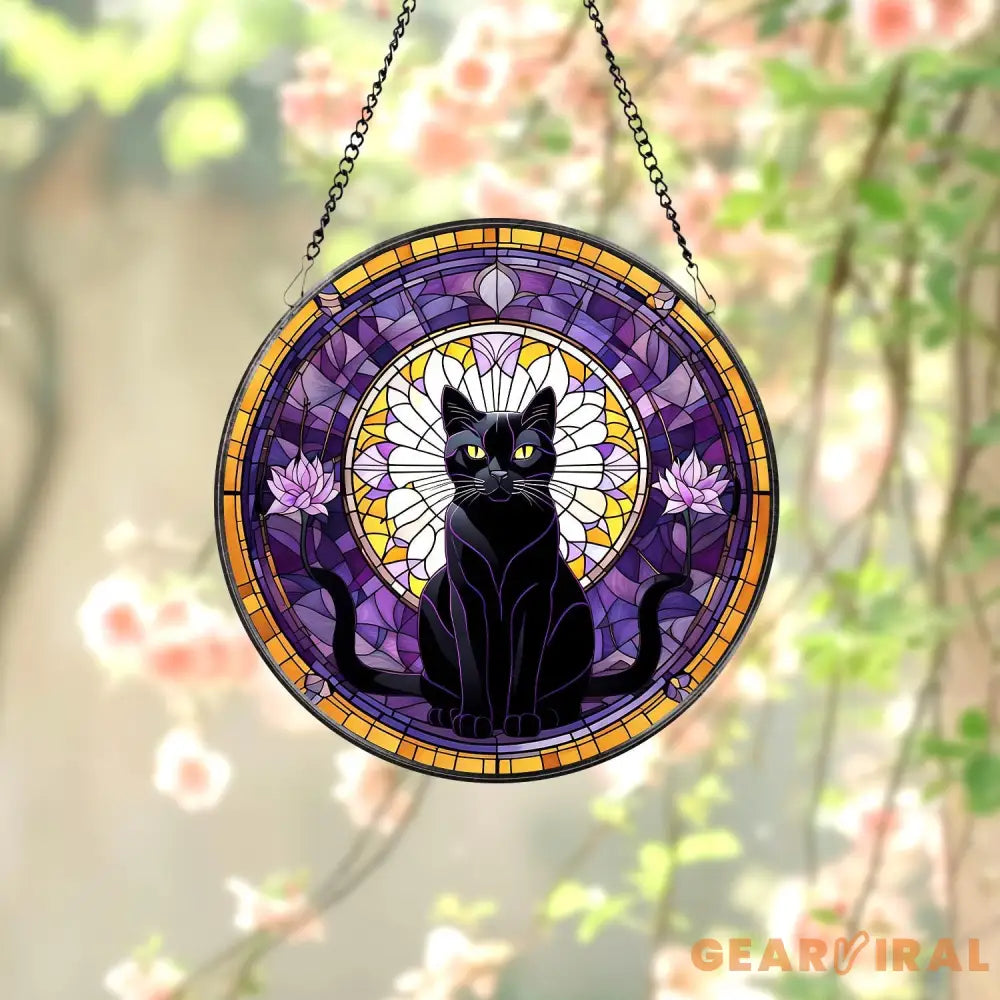 Black Cat Stained Glass Suncatcher Cat Wall Hanging Cat Ornament Cat Decor Cat Lovers Cat Memorial Indoor Decor Gift