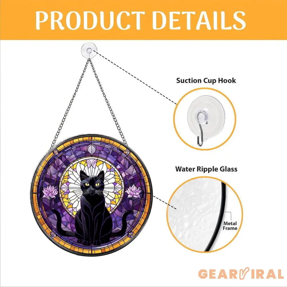 Black Cat Stained Glass Suncatcher Cat Wall Hanging Cat Ornament Cat Decor Cat Lovers Cat Memorial Indoor Decor Gift