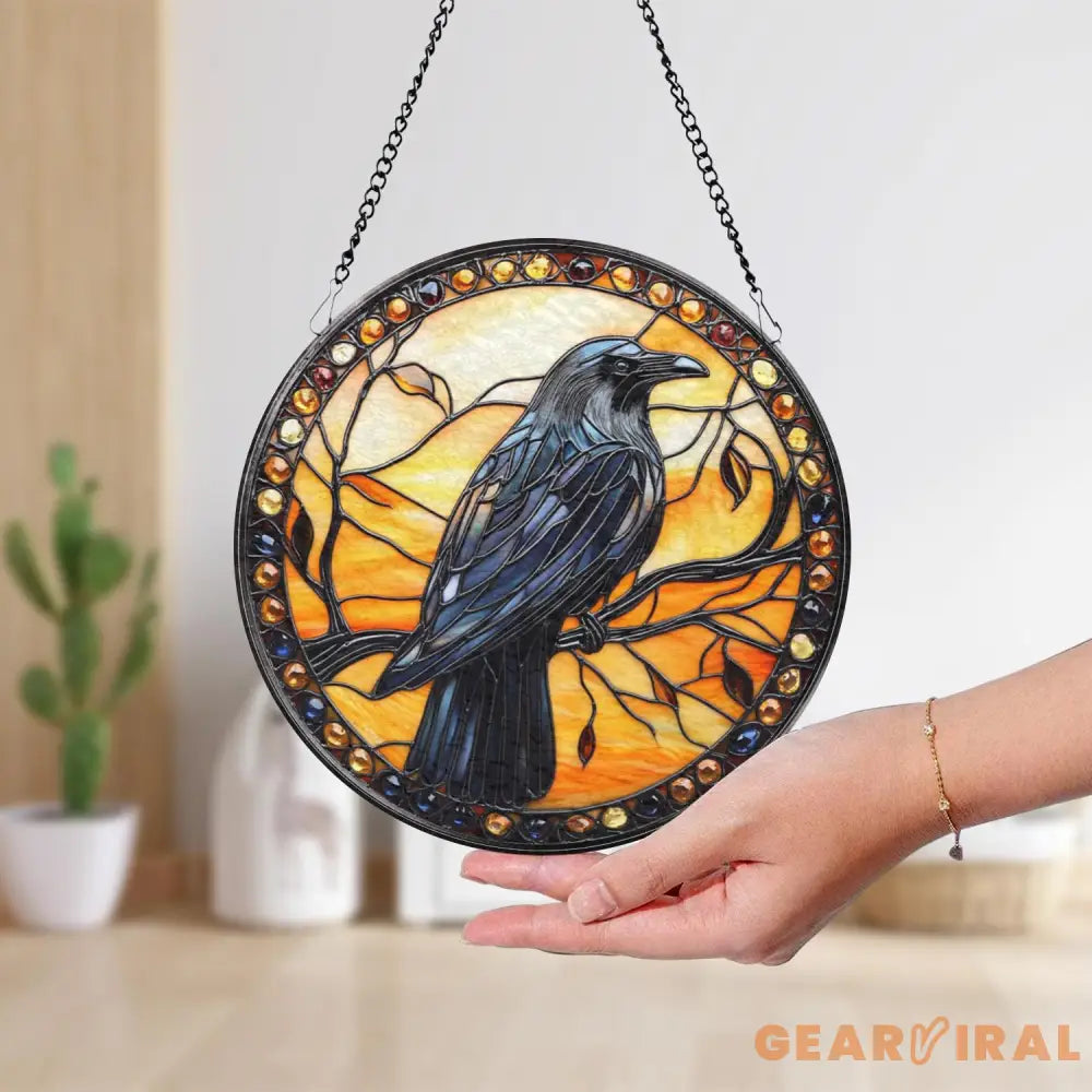Black Raven Stained Glass Suncatcher Gothic Crow Window Hanging Housewarming Gift Bird Lover Gift Indoor Decor Gothic