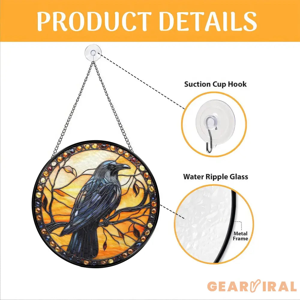 Black Raven Stained Glass Suncatcher Gothic Crow Window Hanging Housewarming Gift Bird Lover Gift Indoor Decor Gothic