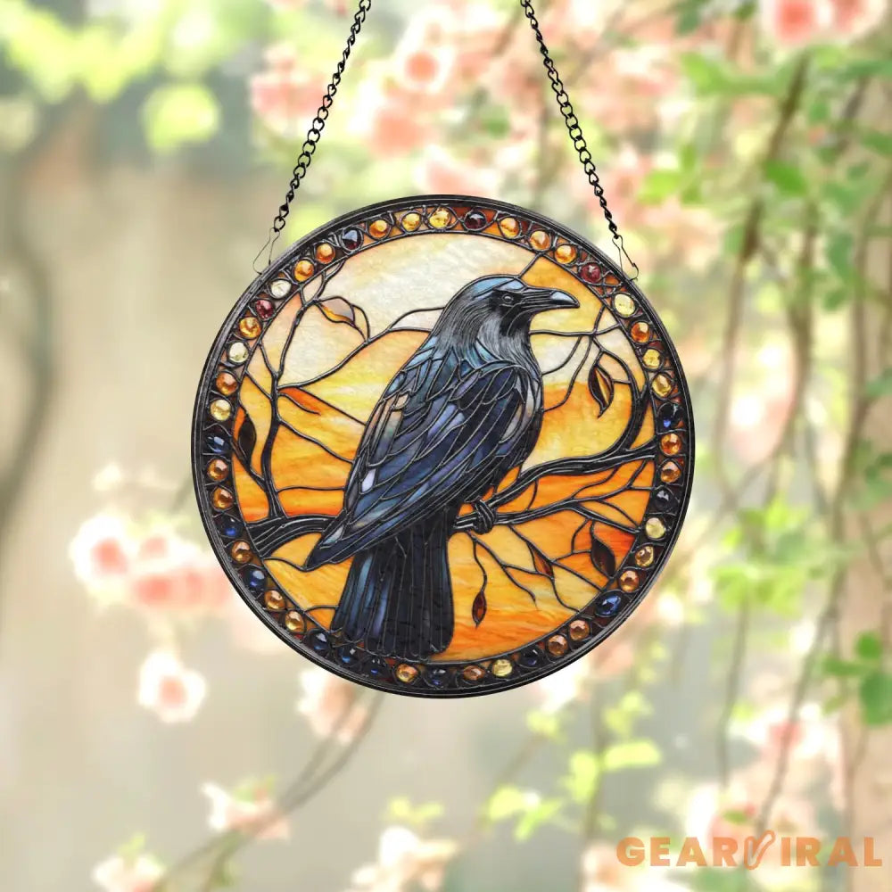 Black Raven Stained Glass Suncatcher Gothic Crow Window Hanging Housewarming Gift Bird Lover Gift Indoor Decor Gothic
