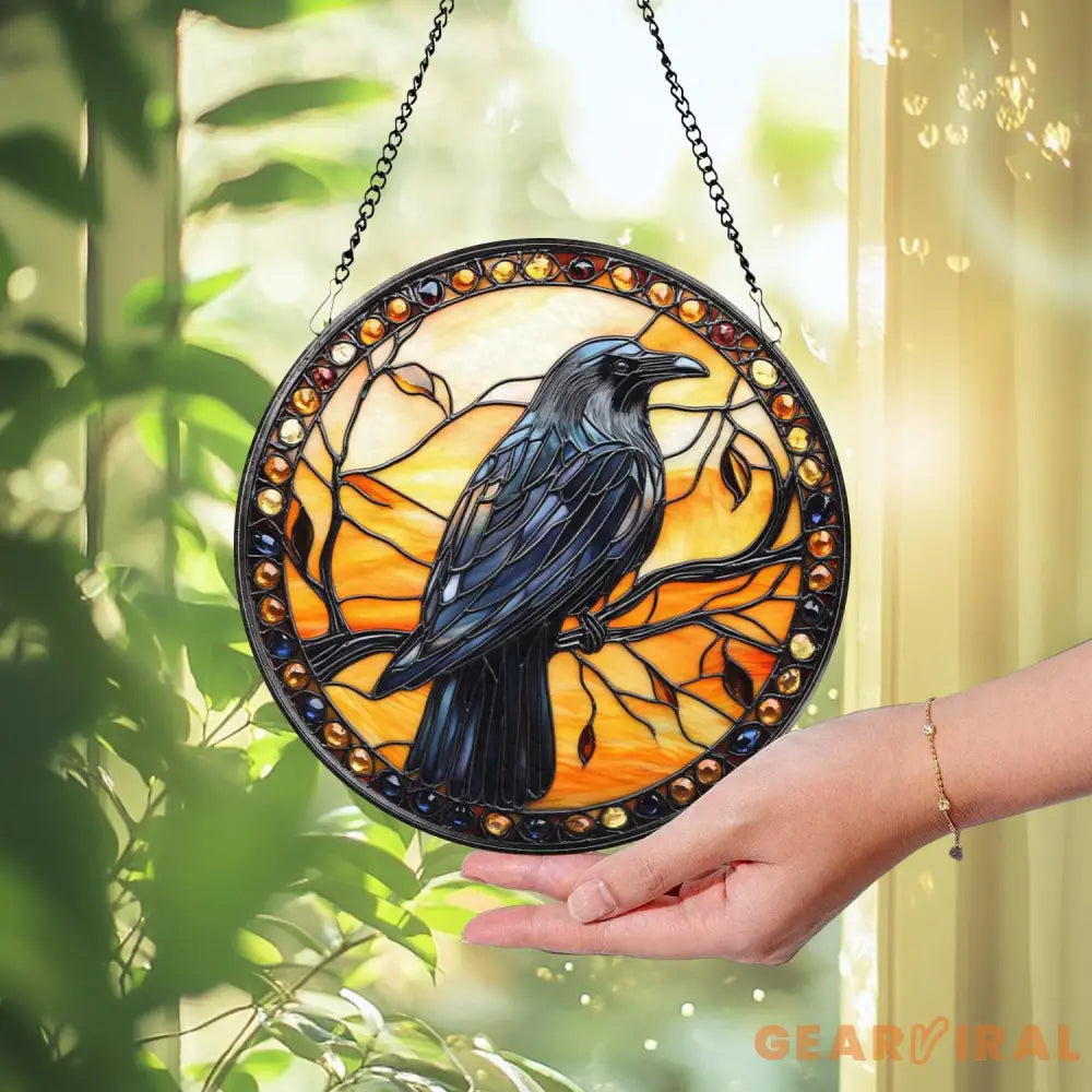 Black Raven Stained Glass Suncatcher Gothic Crow Window Hanging Housewarming Gift Bird Lover Gift Indoor Decor Gothic