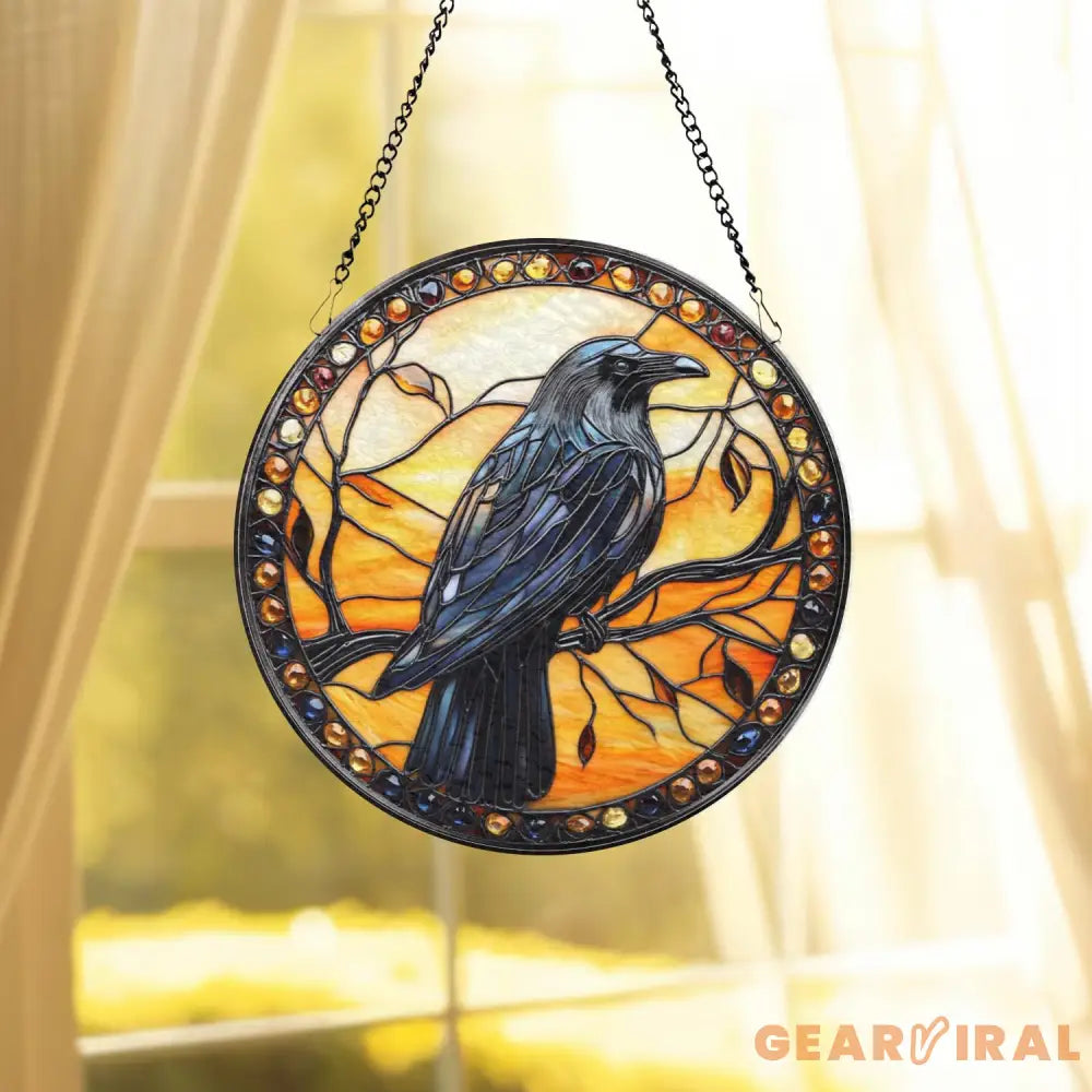Black Raven Stained Glass Suncatcher Gothic Crow Window Hanging Housewarming Gift Bird Lover Gift Indoor Decor Gothic