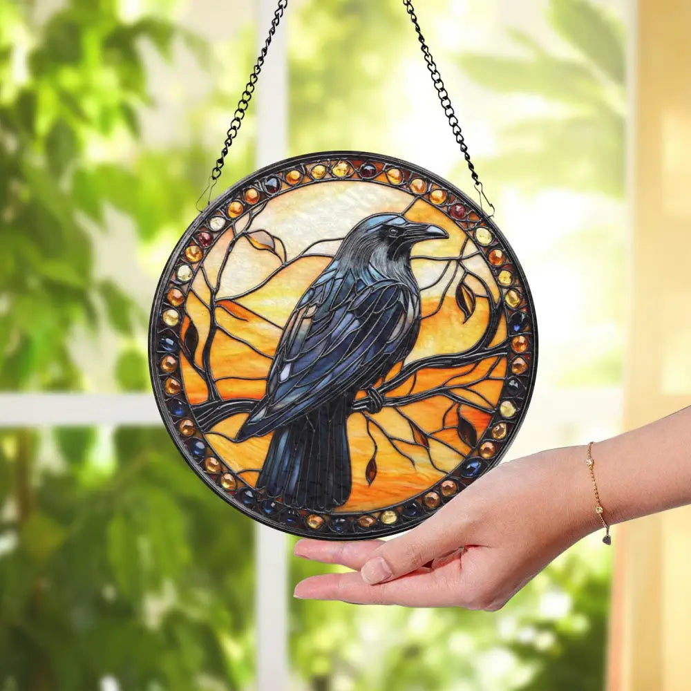 Black Raven Stained Glass Suncatcher Gothic Crow Window Hanging Housewarming Gift Bird Lover Gift Indoor Decor Gothic