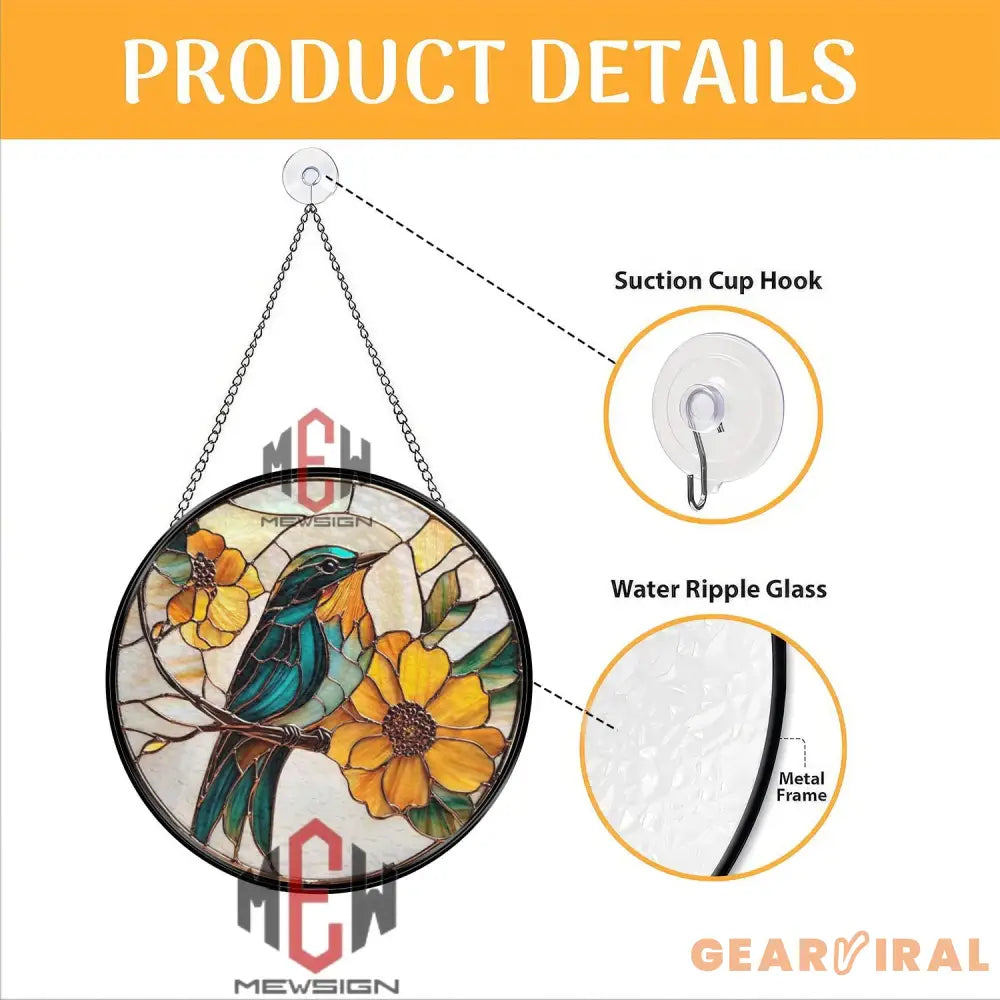 Blue Bird and Sunflower Stained Glass Suncatcher Floral Window Hanging Panel Nature Lover Gift Bright Garden Decor