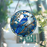 Blue Jay Glass Suncatcher Flower Glass Art Blue Jay Window Hangings Blue Jay Lover Gift Bird Wall Hanging Mother’s Day