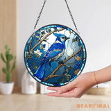 Blue Jay Glass Suncatcher Flower Glass Art Blue Jay Window Hangings Blue Jay Lover Gift Bird Wall Hanging Mother’s Day