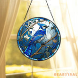 Blue Jay Glass Suncatcher Flower Glass Art Blue Jay Window Hangings Blue Jay Lover Gift Bird Wall Hanging Mother’s Day