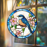 Bluebird Stained Glass Suncatcher Bird Window Hanging Decor Nature-Inspired Gift Bluebird House Accent Garden or Home
