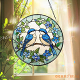 Bluebirds Stained Glass Suncatcher Lovebird Window Panel Romantic Bird Couple Decor Nature-Inspired Blue Floral Gift