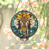 Boho Elephant Stained Glass Suncatcher Mandala Elephant Window Decor Tribal Glass Art Spiritual Jungle Animal Gift