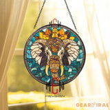 Boho Elephant Stained Glass Suncatcher Mandala Elephant Window Decor Tribal Glass Art Spiritual Jungle Animal Gift
