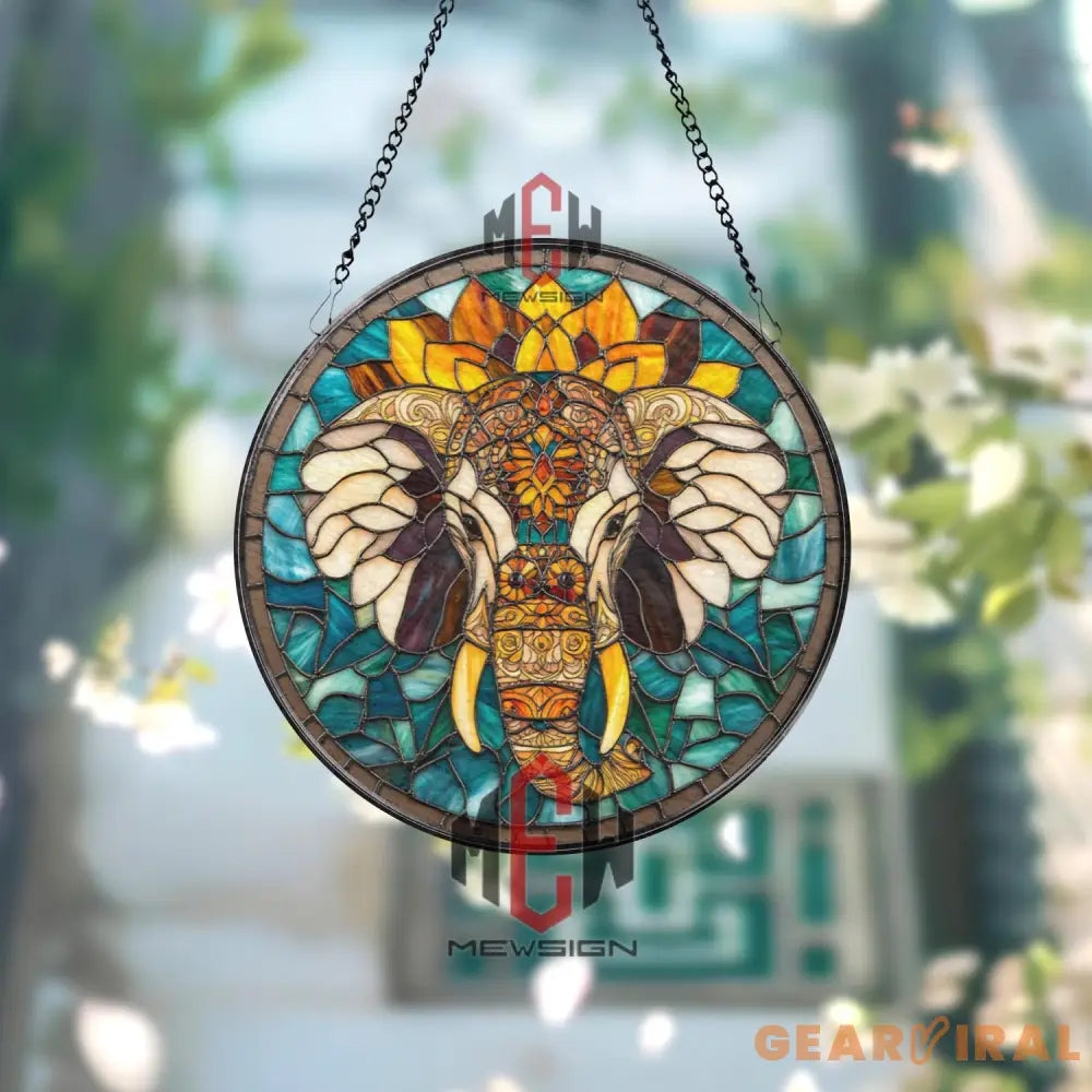 Boho Elephant Stained Glass Suncatcher Mandala Elephant Window Decor Tribal Glass Art Spiritual Jungle Animal Gift