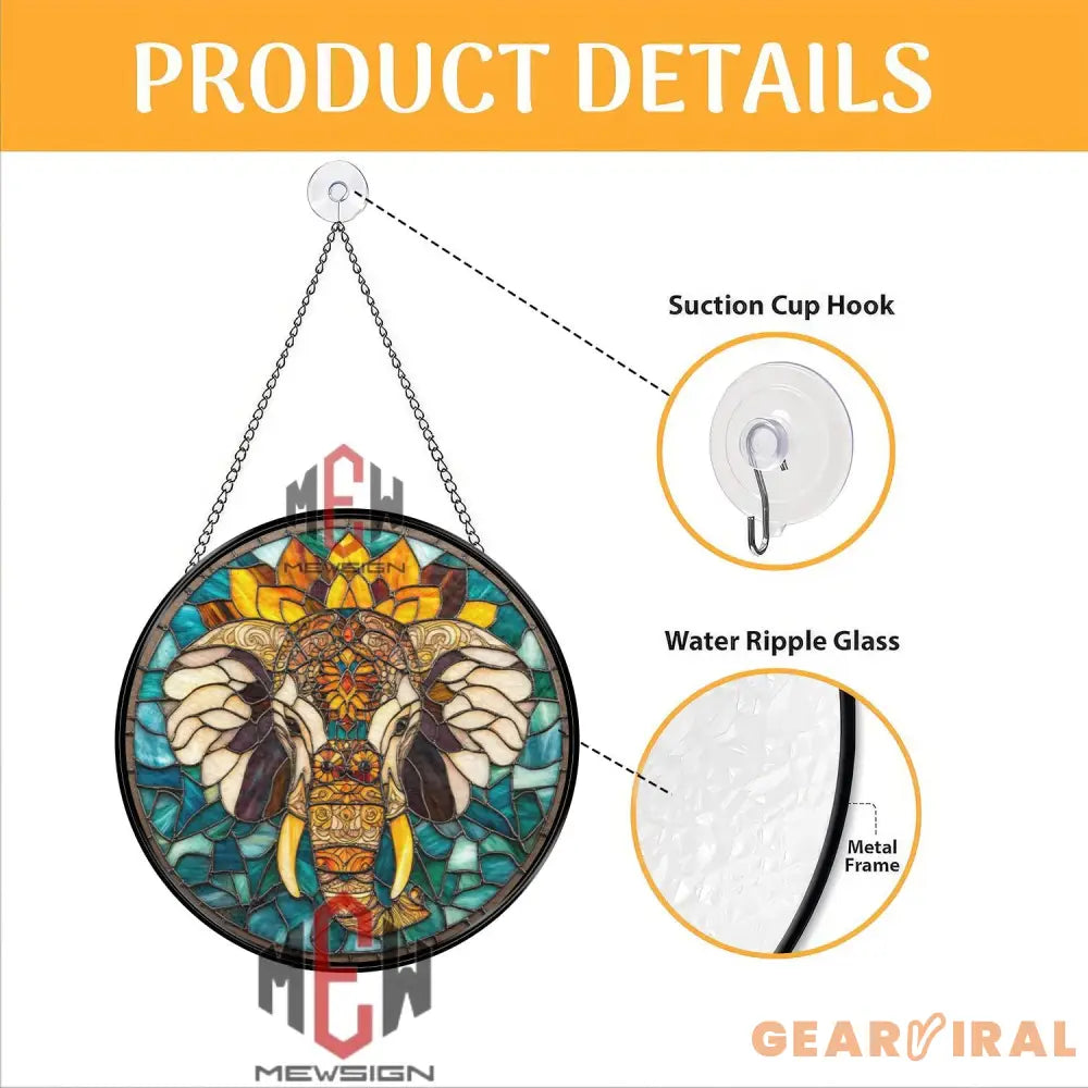 Boho Elephant Stained Glass Suncatcher Mandala Elephant Window Decor Tribal Glass Art Spiritual Jungle Animal Gift