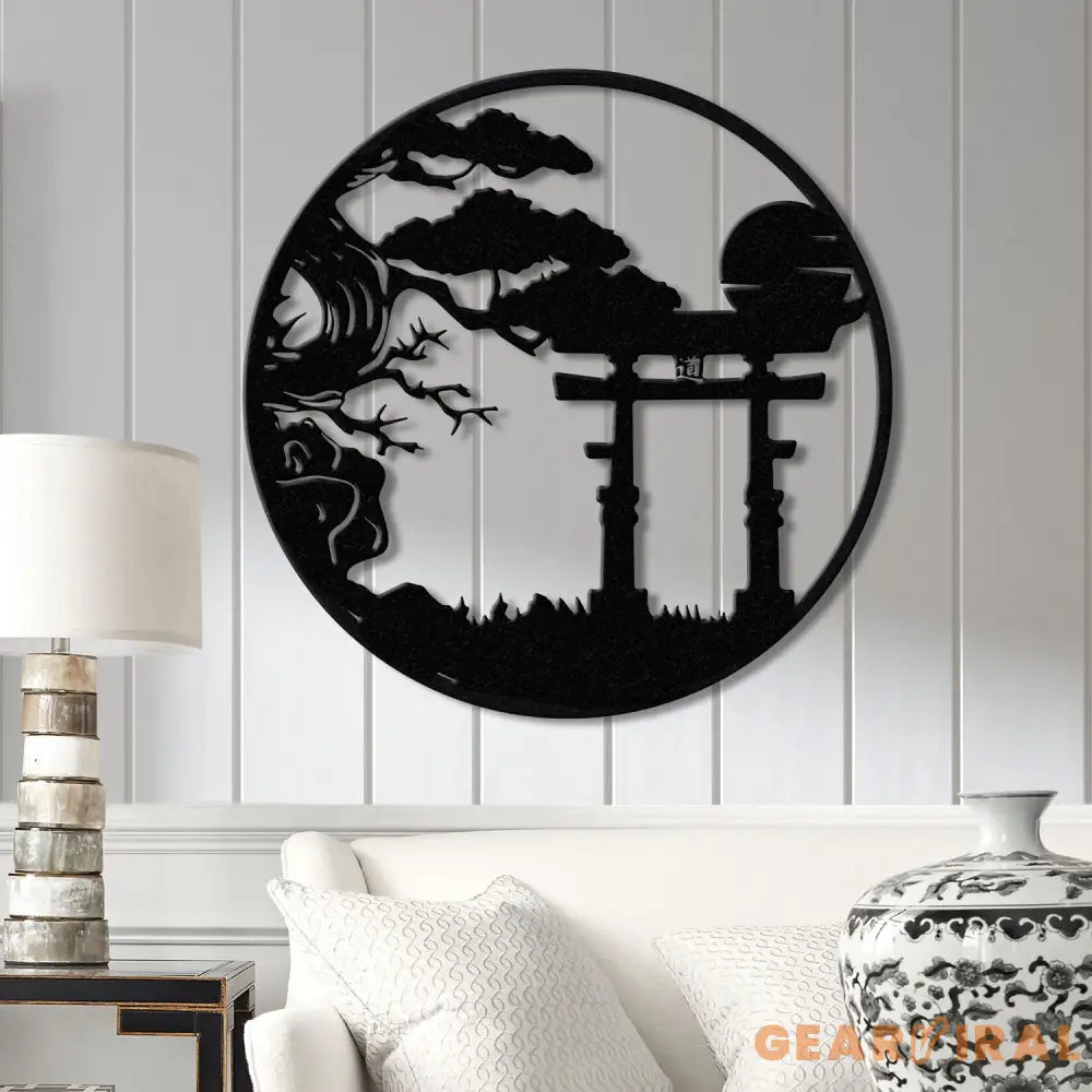 Bonsai Tree with Torii Gate Metal Wall Decor Japanese Bedroom Decor Inspirational Wall Art Sanmon Bonsai Tree Sign