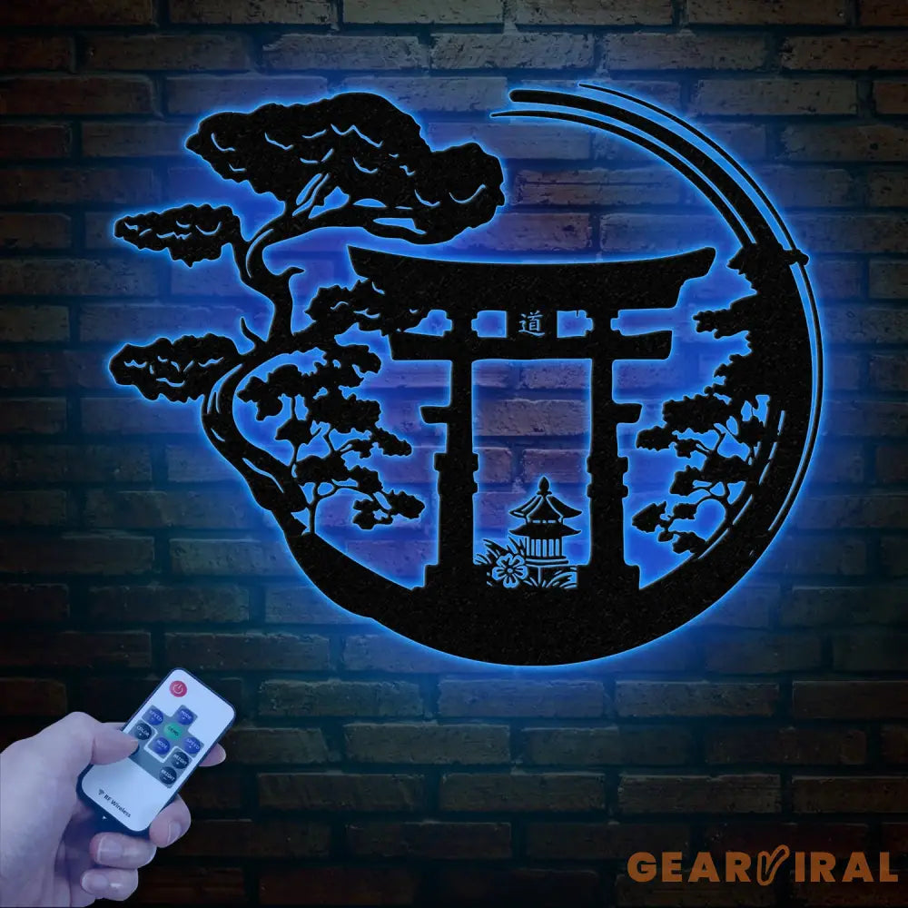 Bonsai Tree with Torii Gate Metal Wall Decor Japanese Bedroom Decor Inspirational Wall Art Sanmon Bonsai Tree Sign